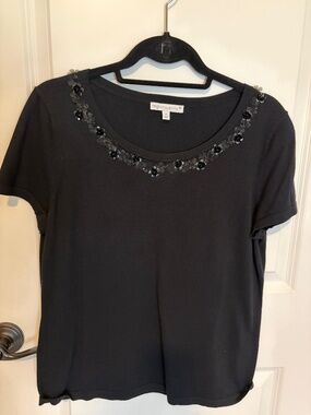 Talbots Short Sleeved Sweater with Jeweled Neckline